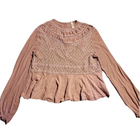 Free People Tops - Free People English Rose Crochet Pearl Button Peplum Blouse Womens S Boho